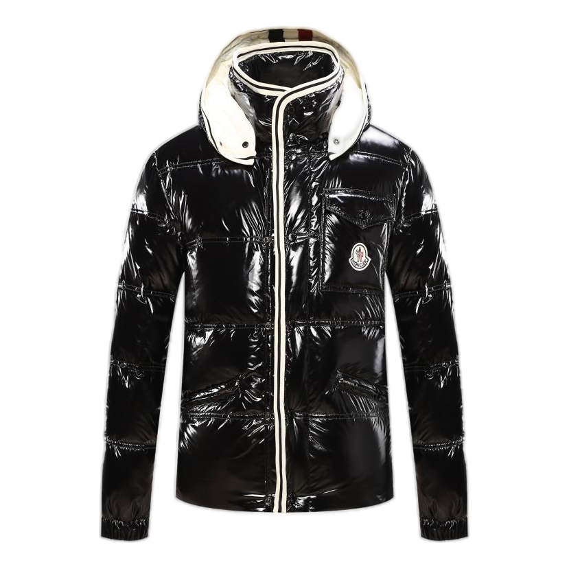 Moncler Contrast-Trim Glossy Hooded Puffer Jacket